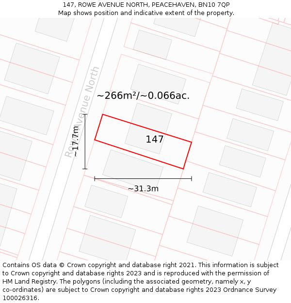 147, ROWE AVENUE NORTH, PEACEHAVEN, BN10 7QP: Plot and title map