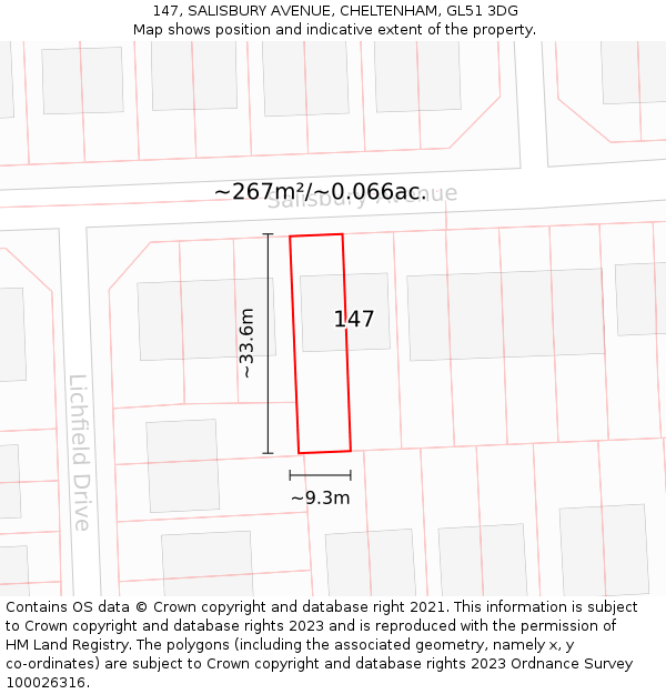 147, SALISBURY AVENUE, CHELTENHAM, GL51 3DG: Plot and title map