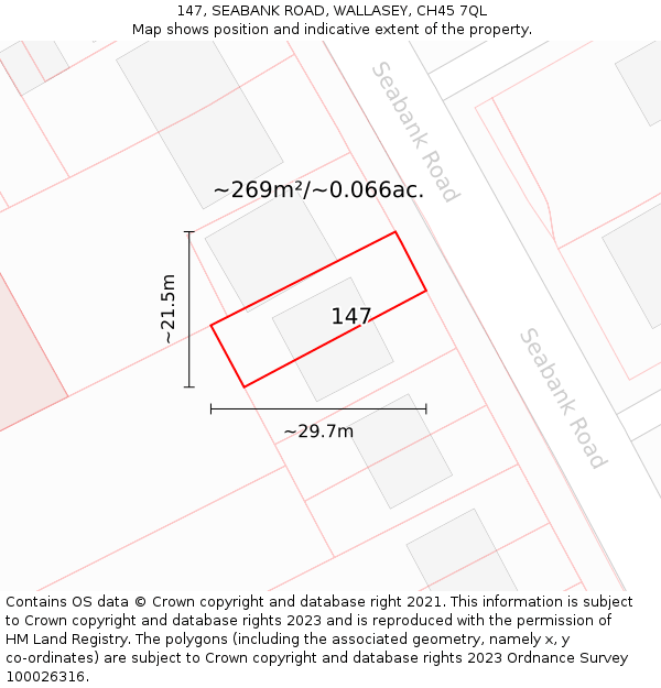 147, SEABANK ROAD, WALLASEY, CH45 7QL: Plot and title map