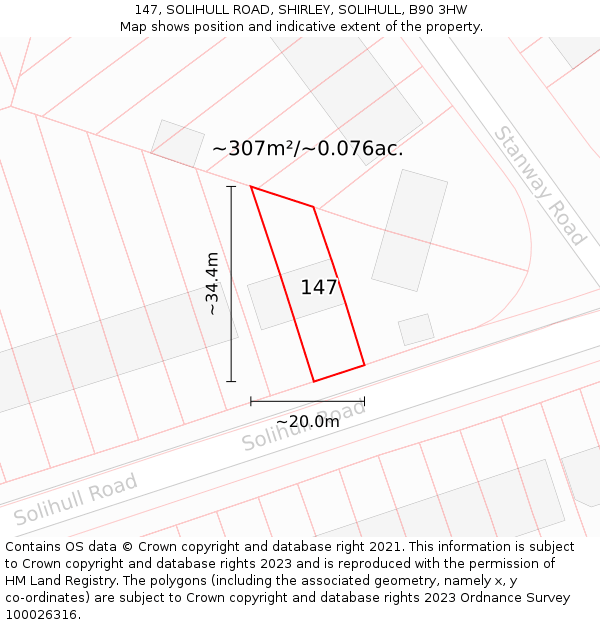 147, SOLIHULL ROAD, SHIRLEY, SOLIHULL, B90 3HW: Plot and title map