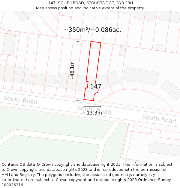 147, SOUTH ROAD, STOURBRIDGE, DY8 3RH: Plot and title map