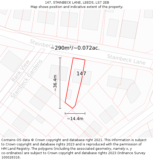 147, STAINBECK LANE, LEEDS, LS7 2EB: Plot and title map