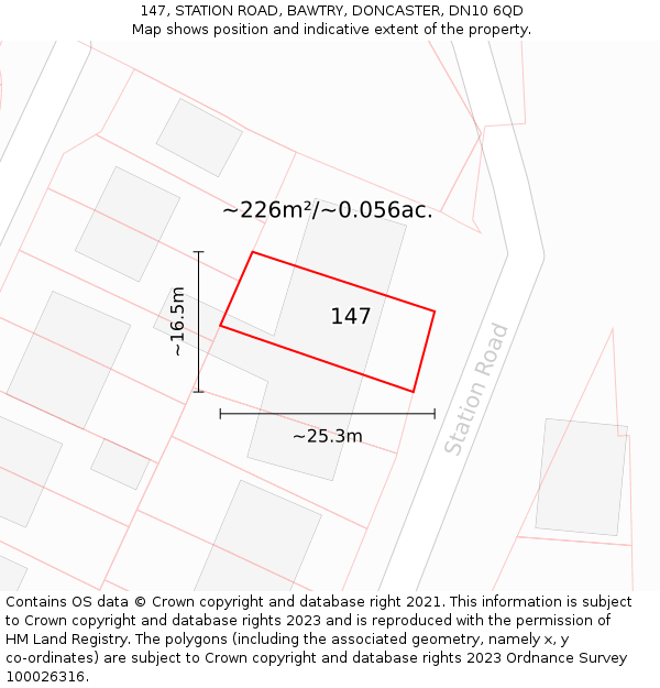 147, STATION ROAD, BAWTRY, DONCASTER, DN10 6QD: Plot and title map