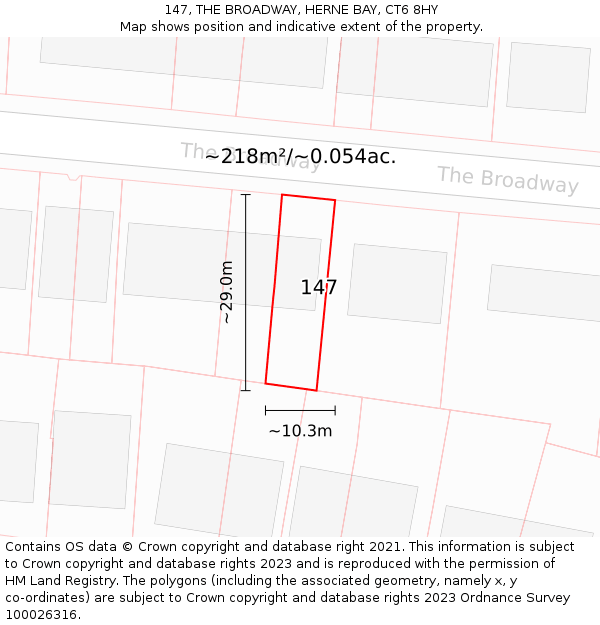 147, THE BROADWAY, HERNE BAY, CT6 8HY: Plot and title map