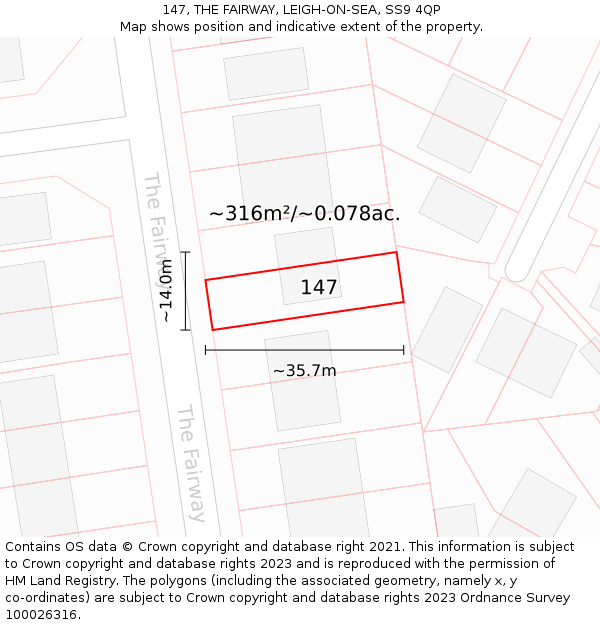 147, THE FAIRWAY, LEIGH-ON-SEA, SS9 4QP: Plot and title map