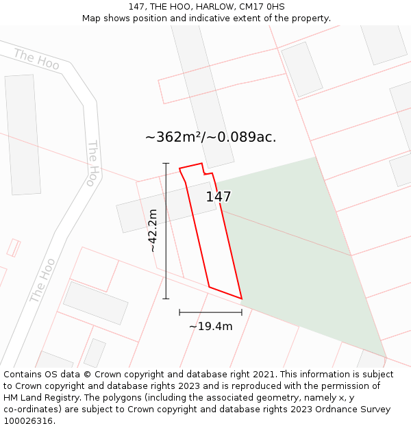 147, THE HOO, HARLOW, CM17 0HS: Plot and title map