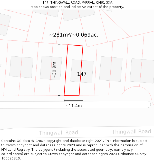 147, THINGWALL ROAD, WIRRAL, CH61 3XA: Plot and title map