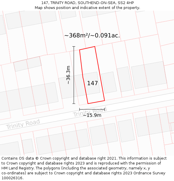 147, TRINITY ROAD, SOUTHEND-ON-SEA, SS2 4HP: Plot and title map