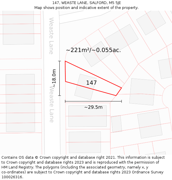 147, WEASTE LANE, SALFORD, M5 5JE: Plot and title map