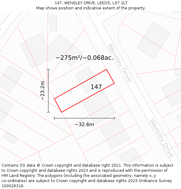 147, WENSLEY DRIVE, LEEDS, LS7 2LT: Plot and title map