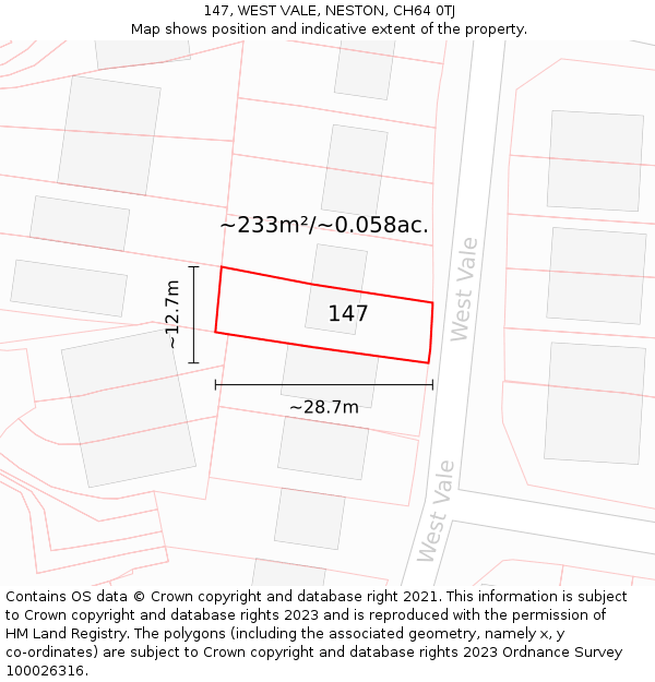 147, WEST VALE, NESTON, CH64 0TJ: Plot and title map