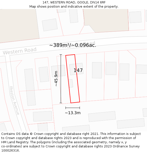 147, WESTERN ROAD, GOOLE, DN14 6RF: Plot and title map