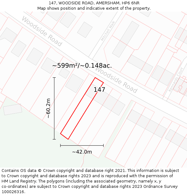 147, WOODSIDE ROAD, AMERSHAM, HP6 6NR: Plot and title map