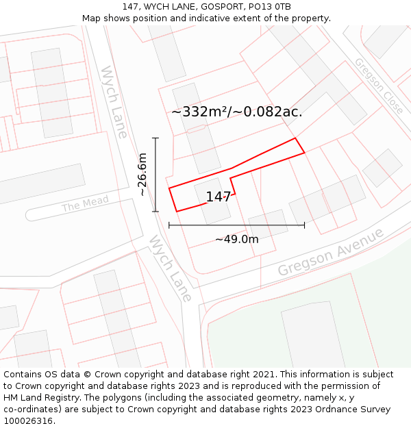 147, WYCH LANE, GOSPORT, PO13 0TB: Plot and title map