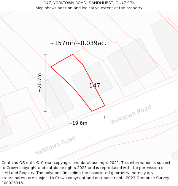 147, YORKTOWN ROAD, SANDHURST, GU47 9BN: Plot and title map