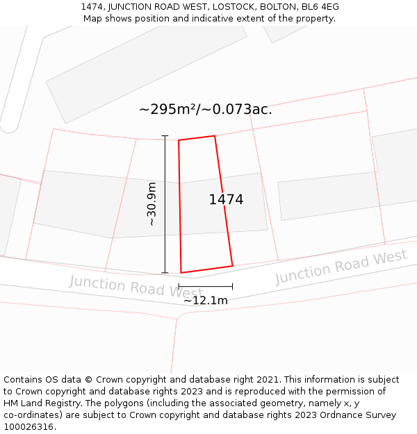 1474, JUNCTION ROAD WEST, LOSTOCK, BOLTON, BL6 4EG: Plot and title map