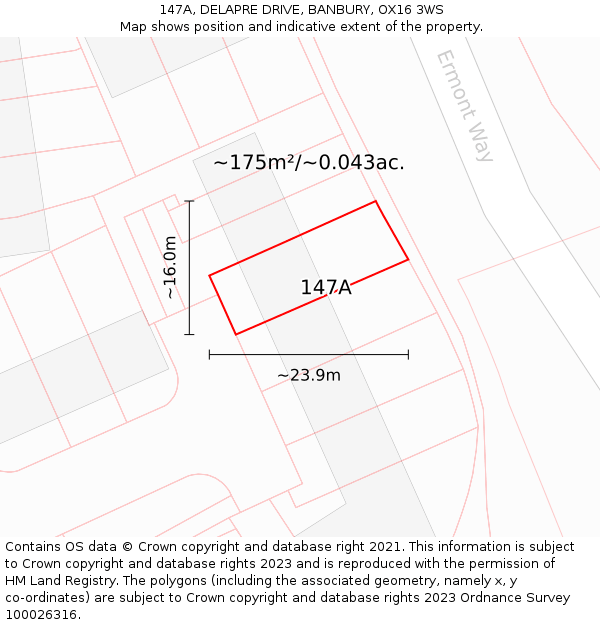 147A, DELAPRE DRIVE, BANBURY, OX16 3WS: Plot and title map