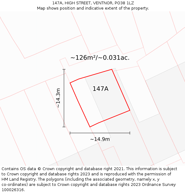 147A, HIGH STREET, VENTNOR, PO38 1LZ: Plot and title map