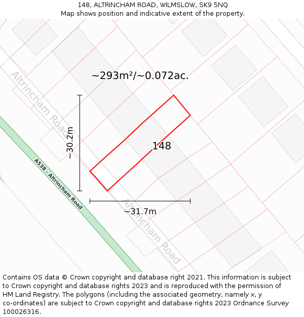 148, ALTRINCHAM ROAD, WILMSLOW, SK9 5NQ: Plot and title map