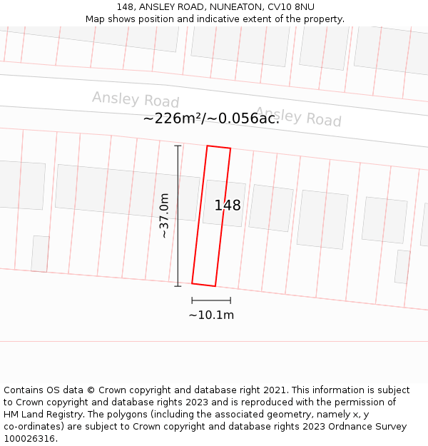 148, ANSLEY ROAD, NUNEATON, CV10 8NU: Plot and title map