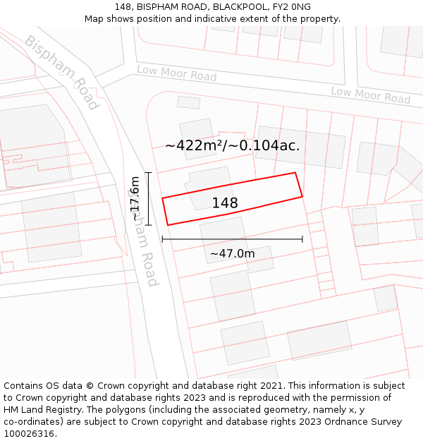 148, BISPHAM ROAD, BLACKPOOL, FY2 0NG: Plot and title map