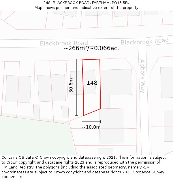 148, BLACKBROOK ROAD, FAREHAM, PO15 5BU: Plot and title map