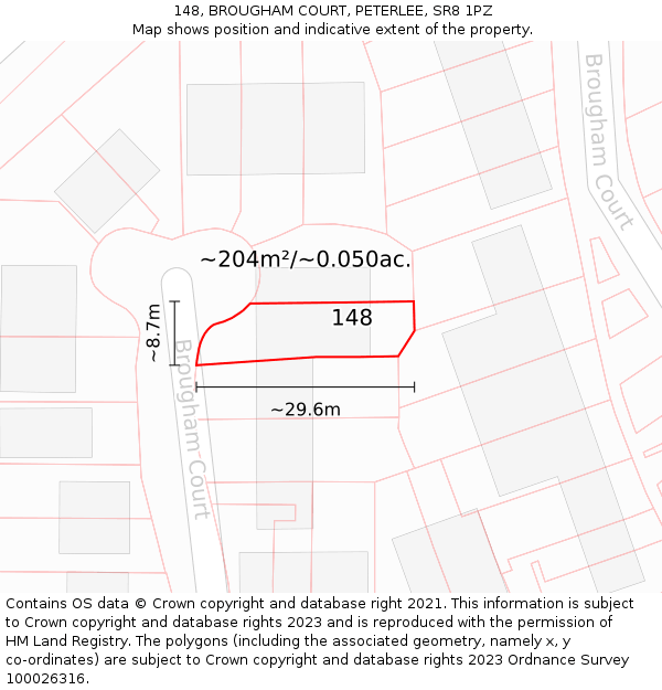 148, BROUGHAM COURT, PETERLEE, SR8 1PZ: Plot and title map