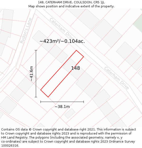 148, CATERHAM DRIVE, COULSDON, CR5 1JL: Plot and title map