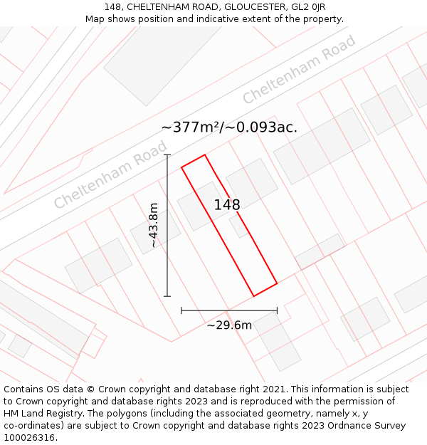 148, CHELTENHAM ROAD, GLOUCESTER, GL2 0JR: Plot and title map