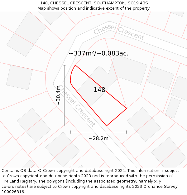 148, CHESSEL CRESCENT, SOUTHAMPTON, SO19 4BS: Plot and title map