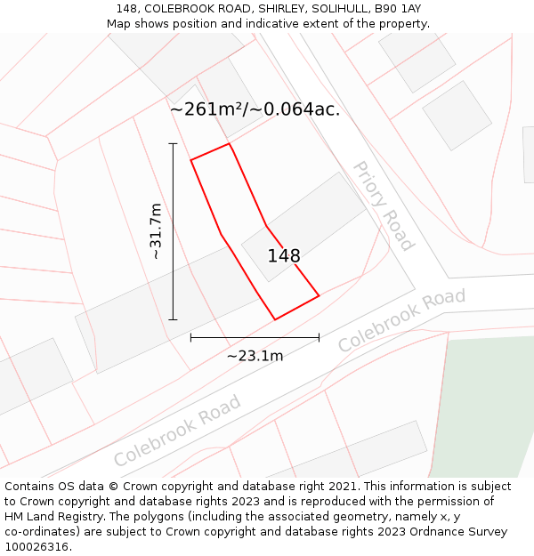 148, COLEBROOK ROAD, SHIRLEY, SOLIHULL, B90 1AY: Plot and title map