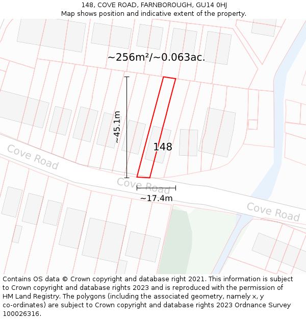 148, COVE ROAD, FARNBOROUGH, GU14 0HJ: Plot and title map