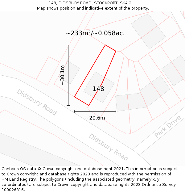 148, DIDSBURY ROAD, STOCKPORT, SK4 2HH: Plot and title map