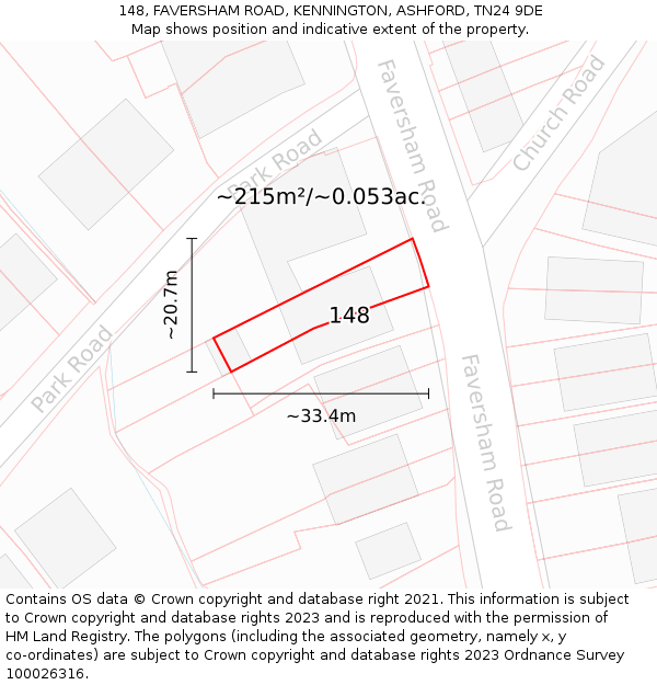 148, FAVERSHAM ROAD, KENNINGTON, ASHFORD, TN24 9DE: Plot and title map