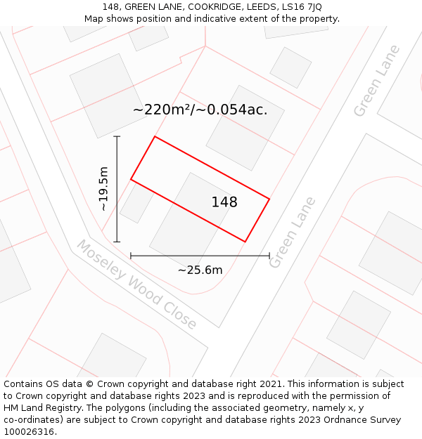 148, GREEN LANE, COOKRIDGE, LEEDS, LS16 7JQ: Plot and title map