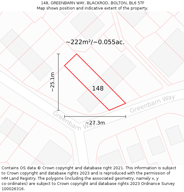 148, GREENBARN WAY, BLACKROD, BOLTON, BL6 5TF: Plot and title map