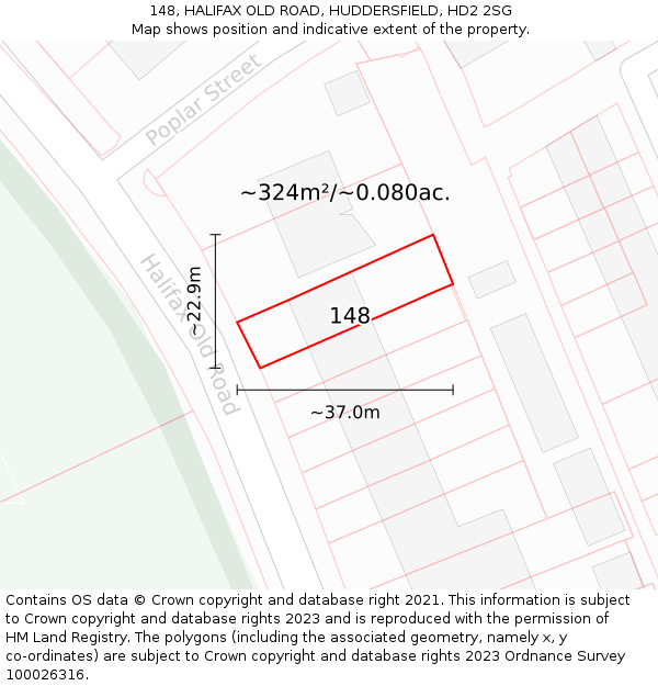 148, HALIFAX OLD ROAD, HUDDERSFIELD, HD2 2SG: Plot and title map