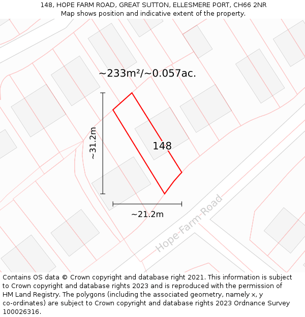 148, HOPE FARM ROAD, GREAT SUTTON, ELLESMERE PORT, CH66 2NR: Plot and title map