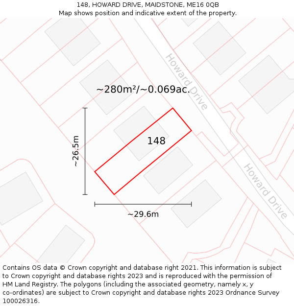 148, HOWARD DRIVE, MAIDSTONE, ME16 0QB: Plot and title map