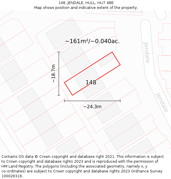 148, JENDALE, HULL, HU7 4BE: Plot and title map