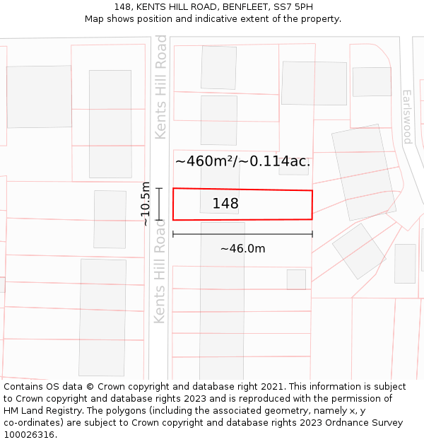 148, KENTS HILL ROAD, BENFLEET, SS7 5PH: Plot and title map