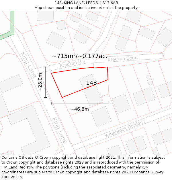 148, KING LANE, LEEDS, LS17 6AB: Plot and title map