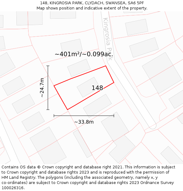 148, KINGROSIA PARK, CLYDACH, SWANSEA, SA6 5PF: Plot and title map