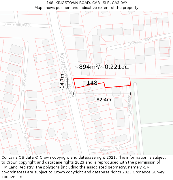 148, KINGSTOWN ROAD, CARLISLE, CA3 0AY: Plot and title map