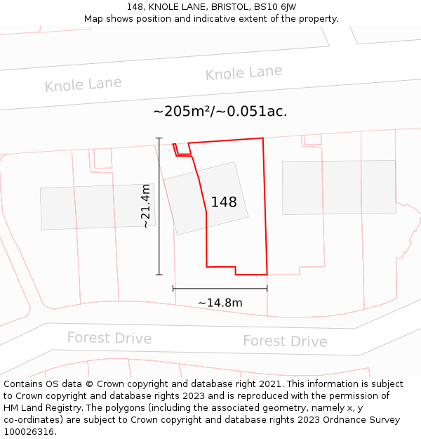 148, KNOLE LANE, BRISTOL, BS10 6JW: Plot and title map