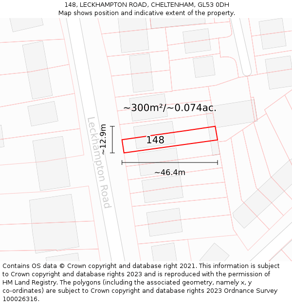 148, LECKHAMPTON ROAD, CHELTENHAM, GL53 0DH: Plot and title map