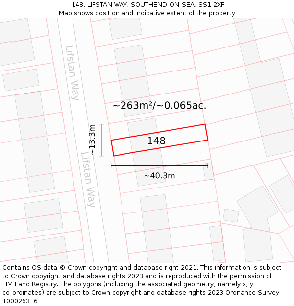 148, LIFSTAN WAY, SOUTHEND-ON-SEA, SS1 2XF: Plot and title map