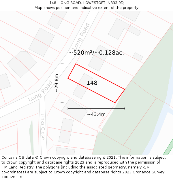 148, LONG ROAD, LOWESTOFT, NR33 9DJ: Plot and title map