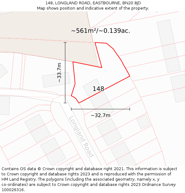 148, LONGLAND ROAD, EASTBOURNE, BN20 8JD: Plot and title map