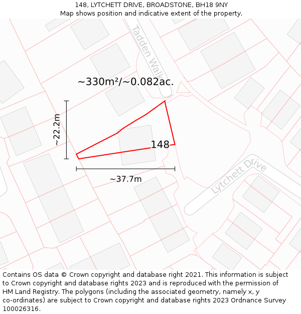 148, LYTCHETT DRIVE, BROADSTONE, BH18 9NY: Plot and title map